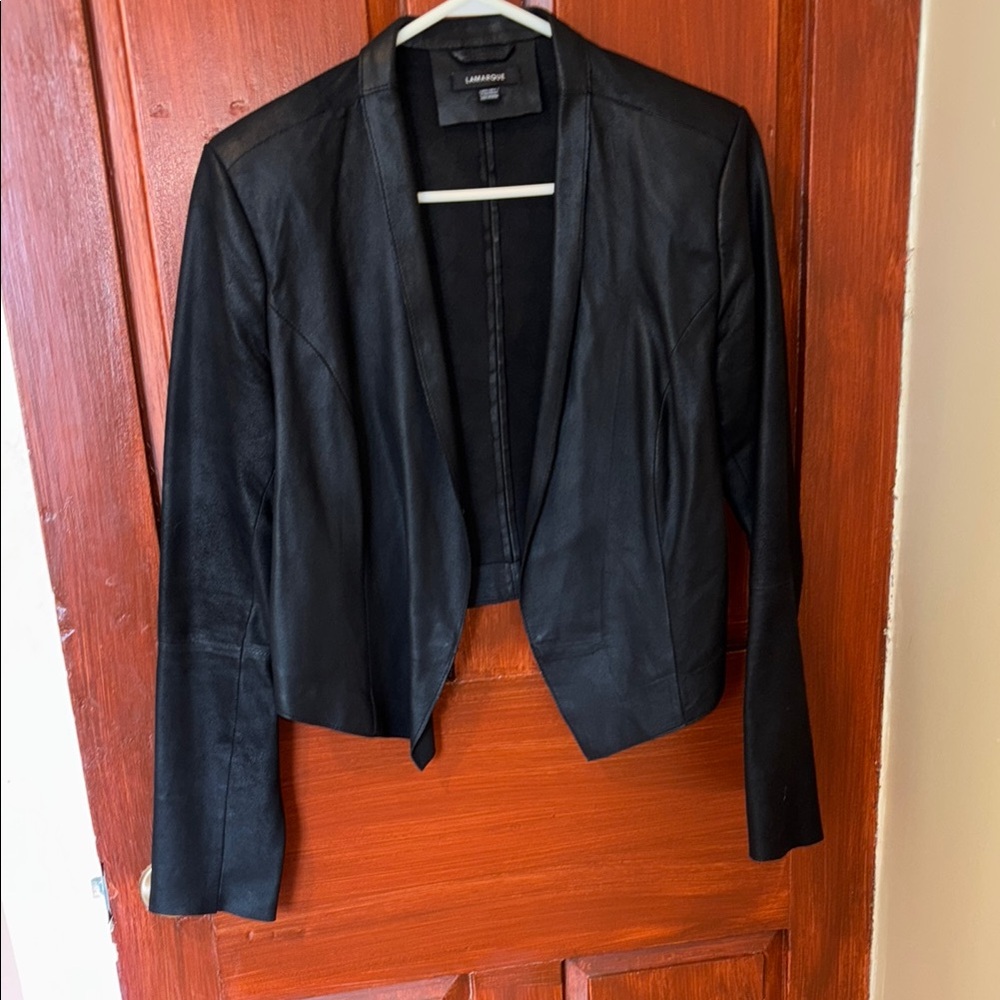 Black Genuine Leather Short Jacket by Lamarque